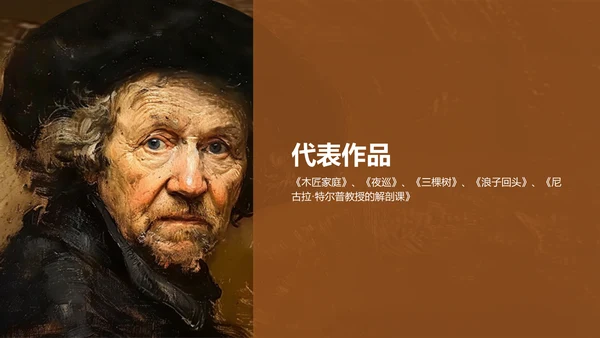 橙色复古风伦勃朗·哈尔曼松·凡·莱因——荷兰最伟大的画家PPT模板