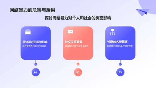 蓝色插画风拒绝网络暴力PPT模板