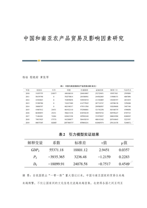 中国和南亚农产品贸易及影响因素研究.docx