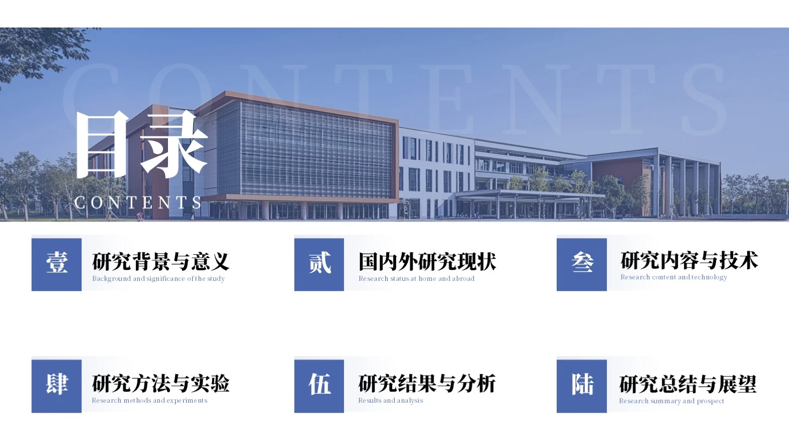 蓝色商务简约学术答辩通用目录页