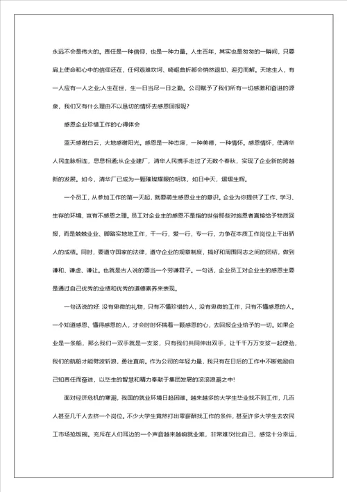 感恩企业珍惜工作的心得体会