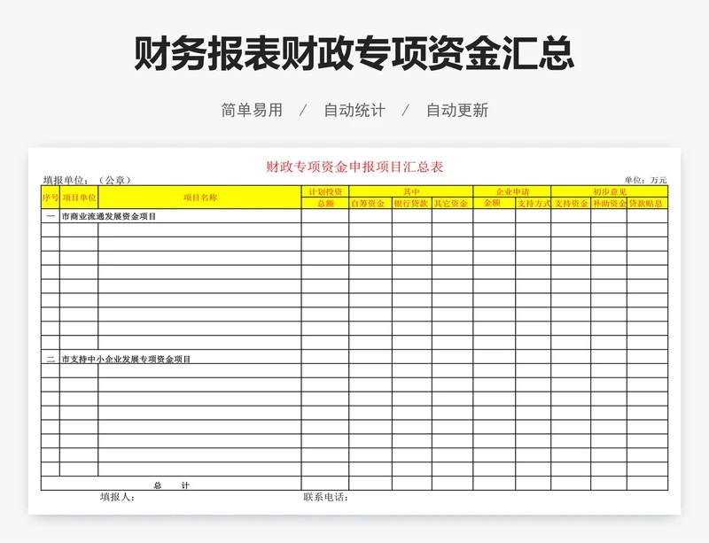 财务报表财政专项资金汇总