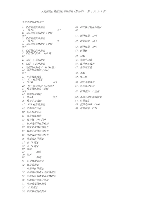 人民医院检验科检验项目表