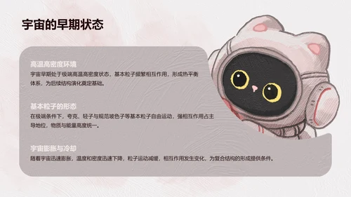 宇航黑白猫黑色卡通风宇宙知识科普