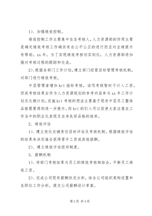 人力资源部某年工作计划优秀范文.docx