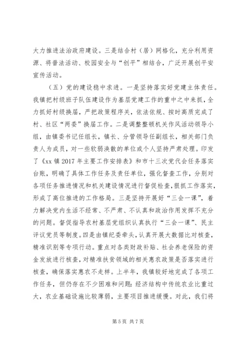 乡镇某年上半年工作总结和下半年工作计划.docx