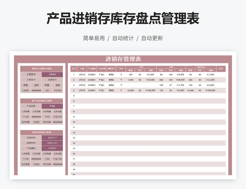 产品进销存库存盘点管理表