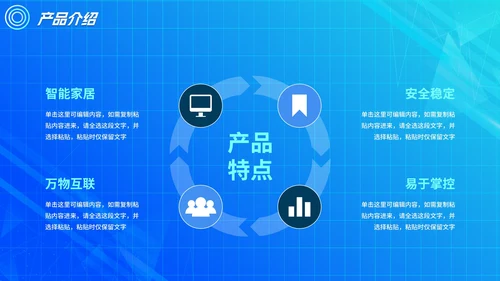 蓝色渐变几何科技智能产品发布会PPT模板