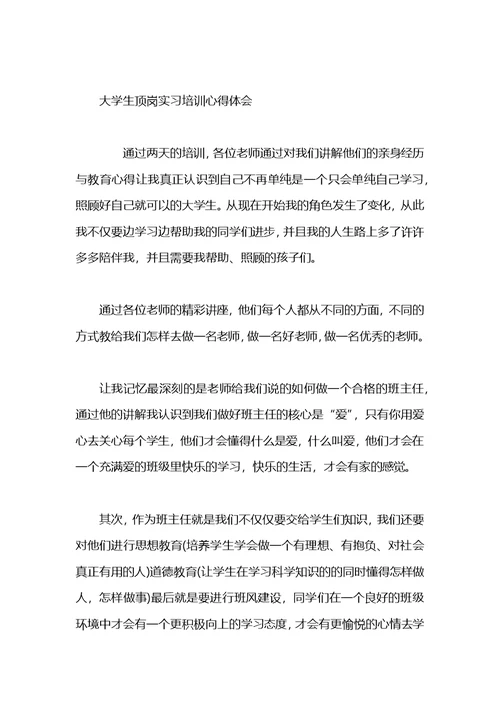 大学生顶岗实习的心得体会