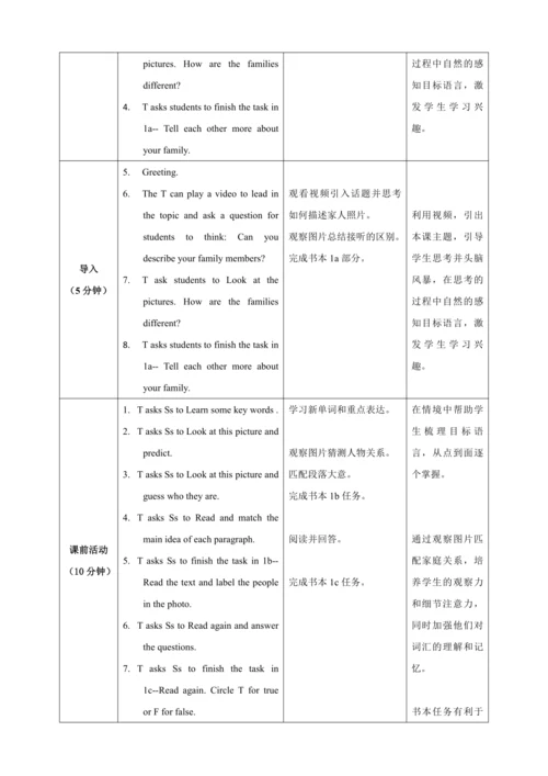 Unit 2 We're family! 第4课时Section B 1a-2b 教学设计【课堂无忧