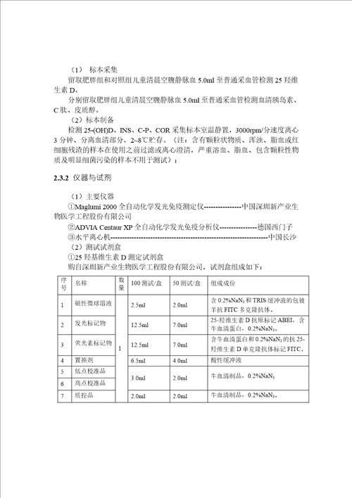 单纯性肥胖儿童血清25羟维生素D水平检测及临床意义儿科学专业毕业论文