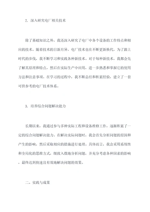 电厂技术能手个人总结