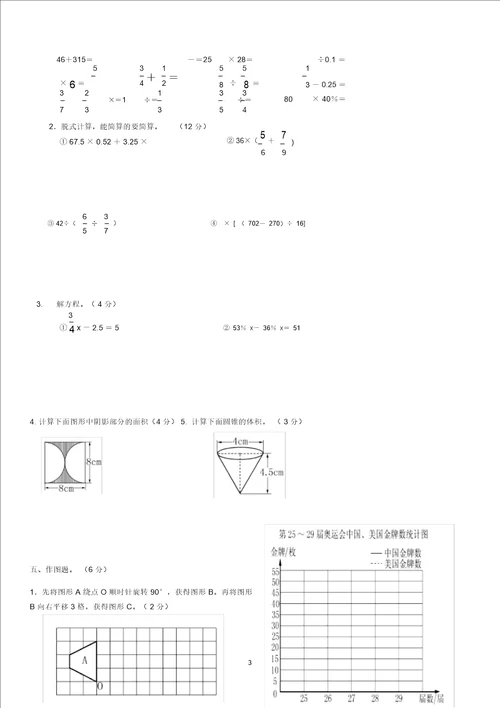 小学数学六年级升学模拟题附