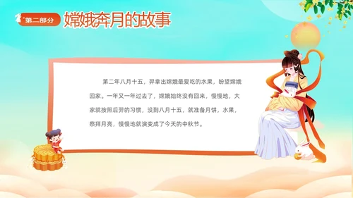 蓝色剪影插画风中国神话故事嫦娥奔月故事PPTz中秋