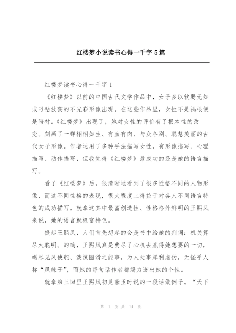 红楼梦小说读书心得一千字5篇.docx