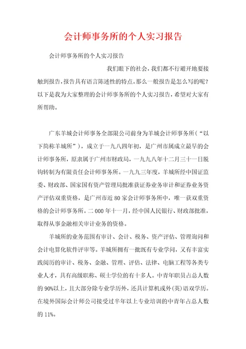 会计师事务所的个人实习报告