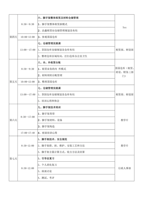 员工岗前培训课程表