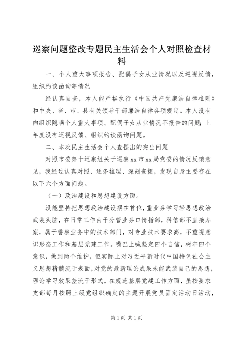 巡察问题整改专题民主生活会个人对照检查材料.docx