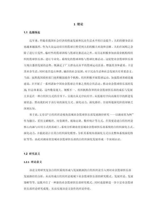 自组织理论视角县域业余篮球俱乐部发展路径研究-以湖南省为例毕业论文.docx