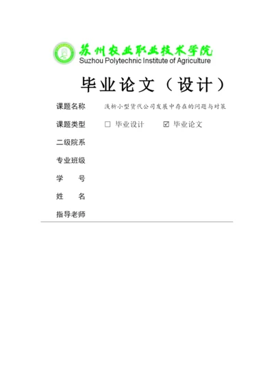 浅析小型货代公司发展中存在的问题与对策——苏州蜂运--毕业论文.docx