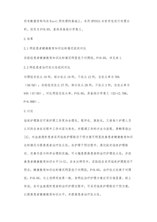 临床护理路径在血液透析患者健康教育中的实施效果.docx