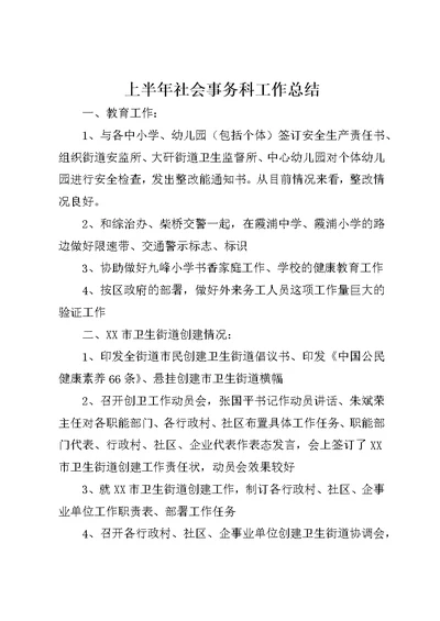 上半年社会事务科工作总结