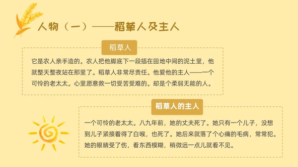 黄色卡通稻草人读书分享ppt课件