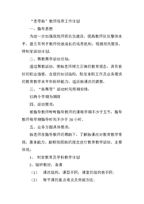 教师老带新工作计划