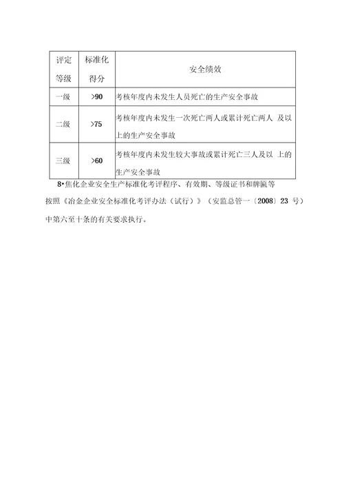 冶金企业安全生产标准化评定标准焦化