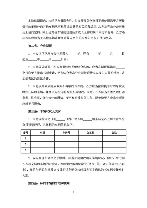 汽车租赁项目投资经营合作协议（律师拟定详细版）