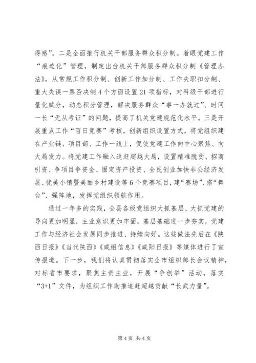 县委组织部在全市组织部长工作会议上的经验发言材料.docx