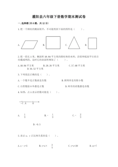 灌阳县六年级下册数学期末测试卷（各地真题）.docx