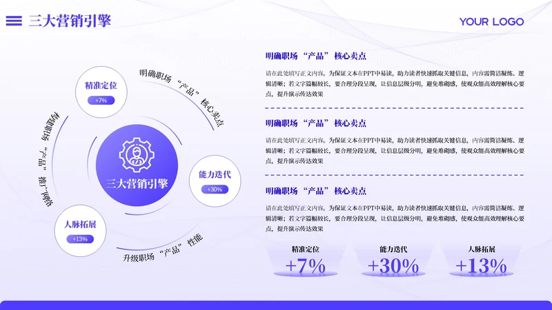 紫色商务风3项循环PPT单页