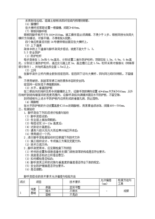 住宅脚手架搭设施工技术交底详细