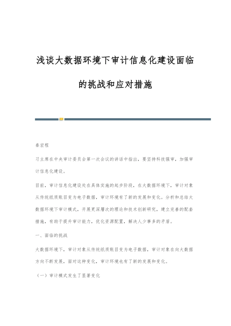 浅谈大数据环境下审计信息化建设面临的挑战和应对措施.docx