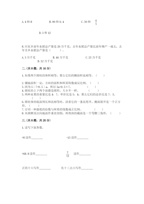 人教版六年级数学小升初试卷及参考答案【培优a卷】.docx