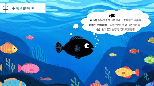 蓝色插画风小黑鱼会勇敢与团队协作PPT