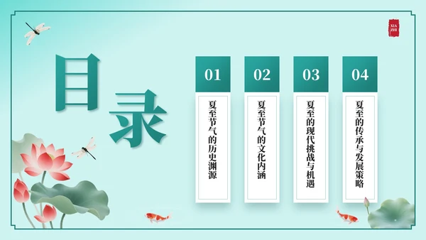 绿色中国风夏至节气：历史渊源与文化内涵PPT模板