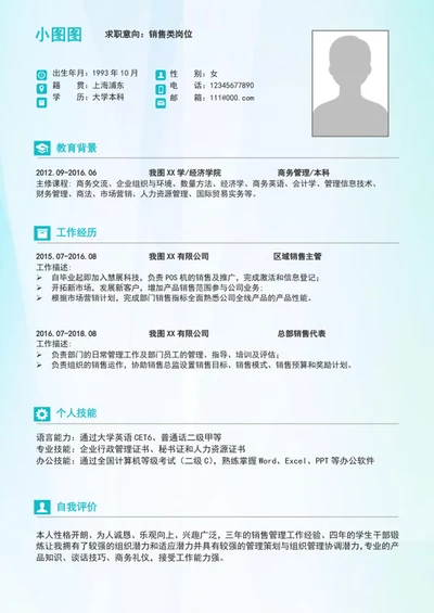 大气销售简历模板A4个人求职竞聘简历介绍word