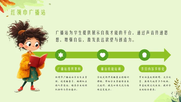 绿色插画风小学校园活动PPT模板