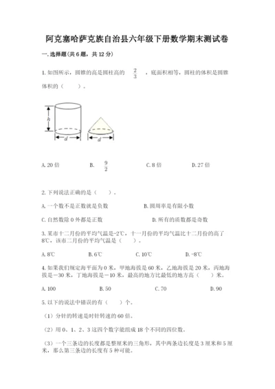 阿克塞哈萨克族自治县六年级下册数学期末测试卷最新.docx