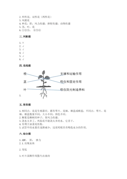 教科版四年级下册科学第一单元《植物的生长变化》测试卷及精品答案.docx