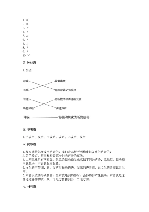 教科版科学四年级上册第一单元声音测试卷（模拟题）word版.docx