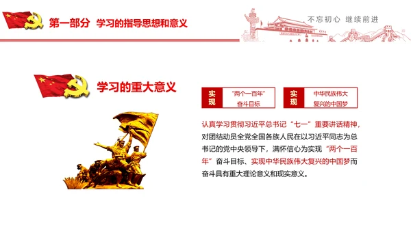 不忘初心继续前行七一重要讲话PPT