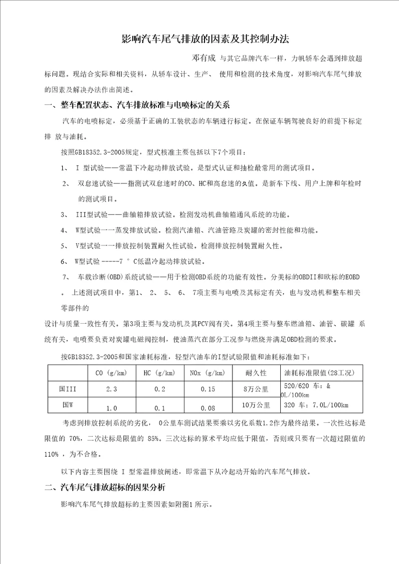 影响汽车排放的因素及控制办法0901061