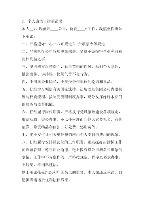 个人廉洁自律规定承诺书