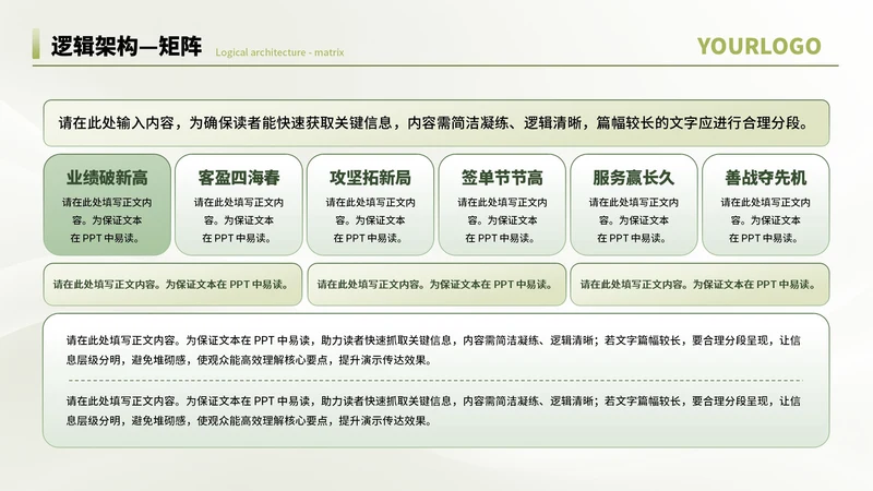 绿色商务风多项矩阵PPT单页