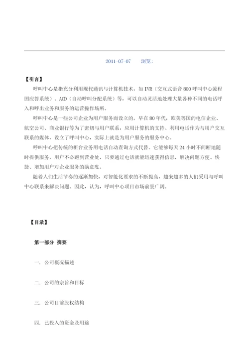 呼叫中心项目商业计划书编制大纲.docx