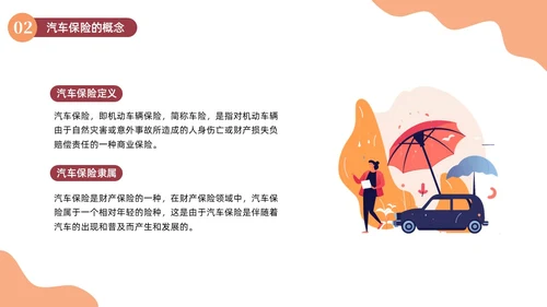 橙色插画简约商务汽车保险知识商务通用PPT