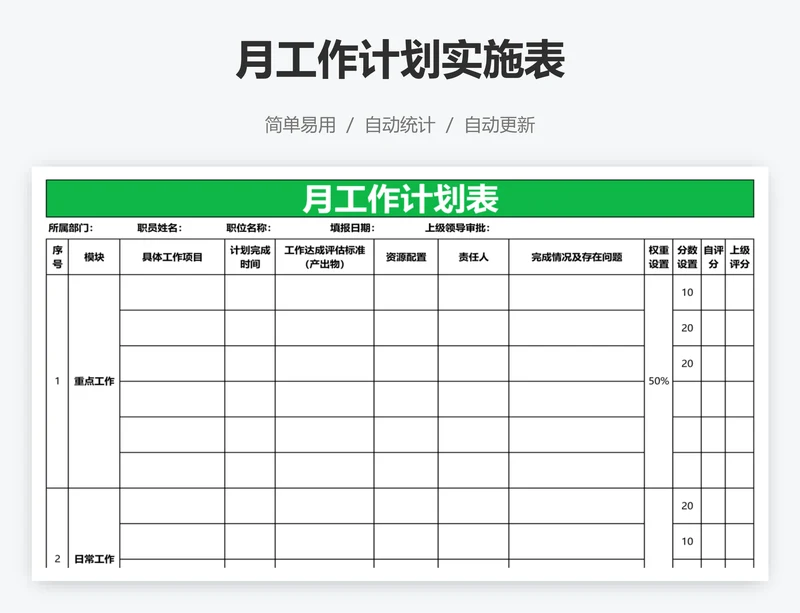 月工作计划实施表